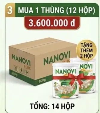 Mua 1 thùng 12 Hộp Thực Dưỡng Thuần Chay Nanovi Plus 900g Tặng kèm 2 Hộp