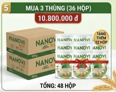 Mua 3 thùng ( 36 hộp ) Thực Dưỡng Thuần Chay Nanovi Plus 900g Tặng kèm 12 hộp