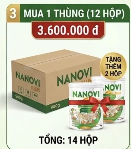 Mua 1 thùng 12 Hộp Thực Dưỡng Thuần Chay Nanovi Plus 900g Tặng kèm 2 Hộp