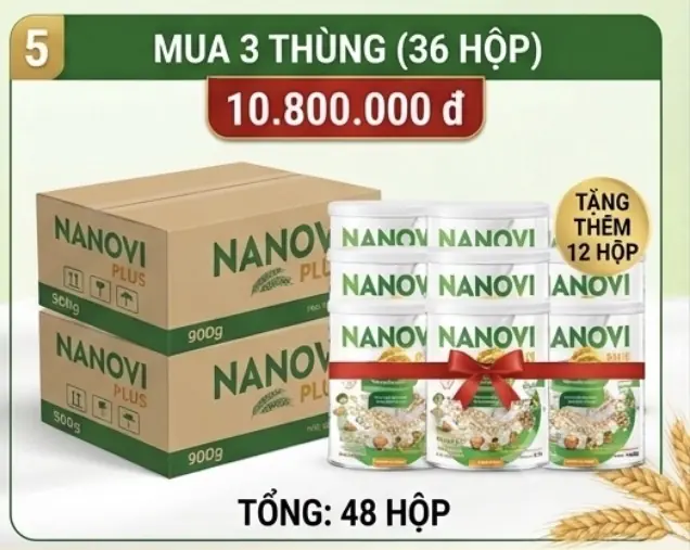 Mua 3 thùng ( 36 hộp ) Thực Dưỡng Thuần Chay Nanovi Plus 900g Tặng kèm 12 hộp